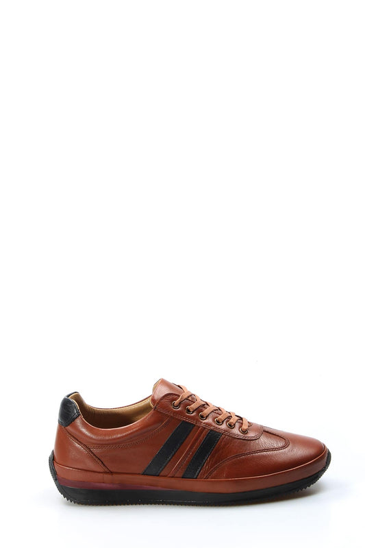 KOALA SYDNEY Men's Brown Leather Sneakers with Dual Black Stripes