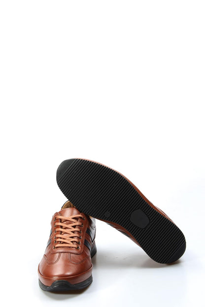 KOALA SYDNEY Men's Brown Leather Sneakers with Dual Black Stripes