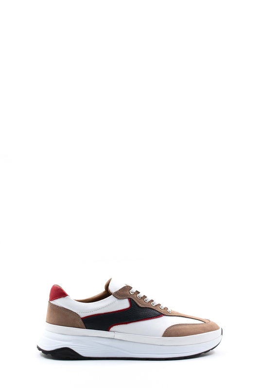 KOALA SYDNEY Men's Beige Black and Red Leather Sneakers with White Sole