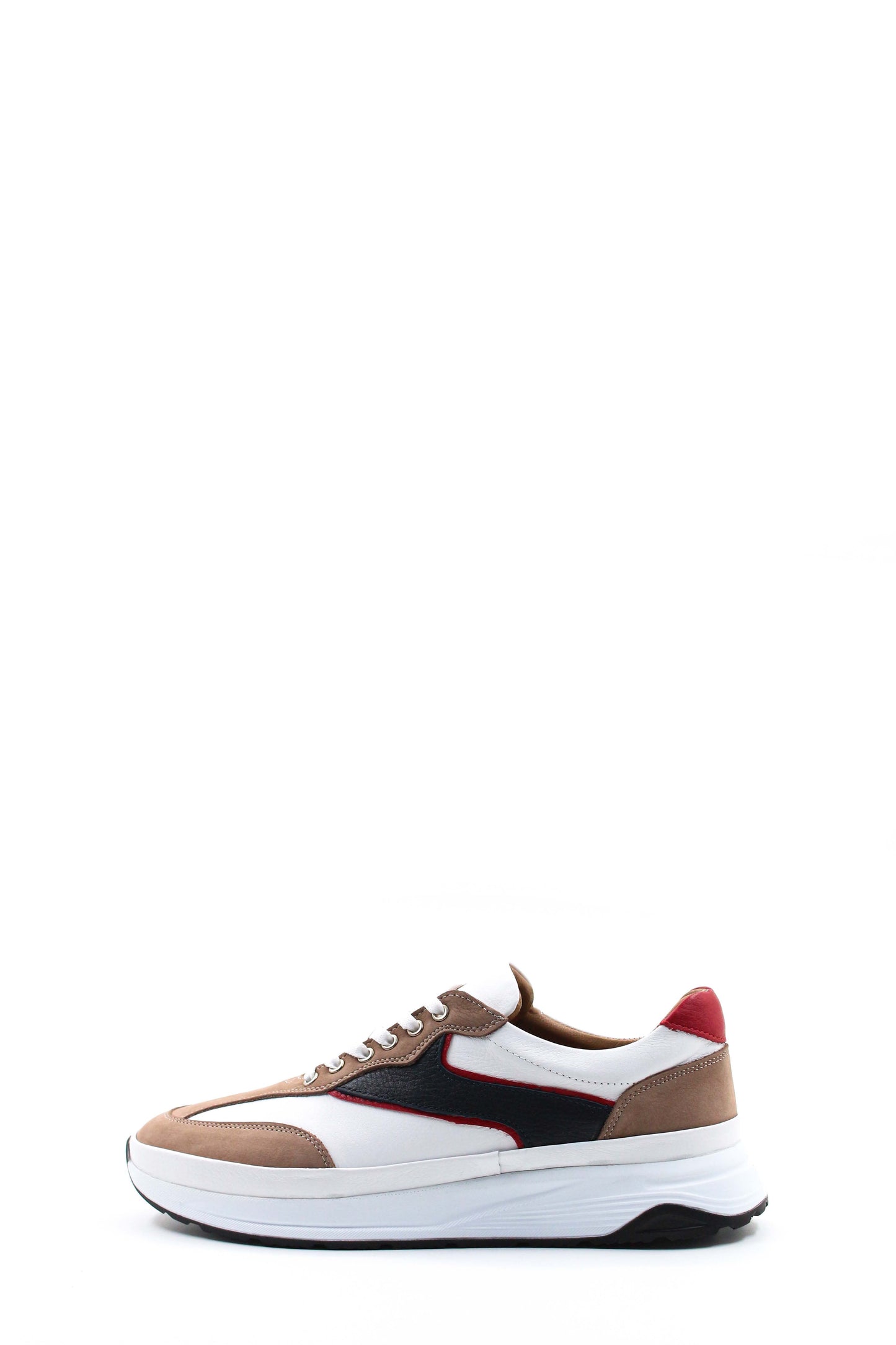 KOALA SYDNEY Men's Beige Black and Red Leather Sneakers with White Sole