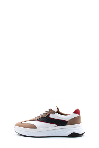 KOALA SYDNEY Men's Beige Black and Red Leather Sneakers with White Sole