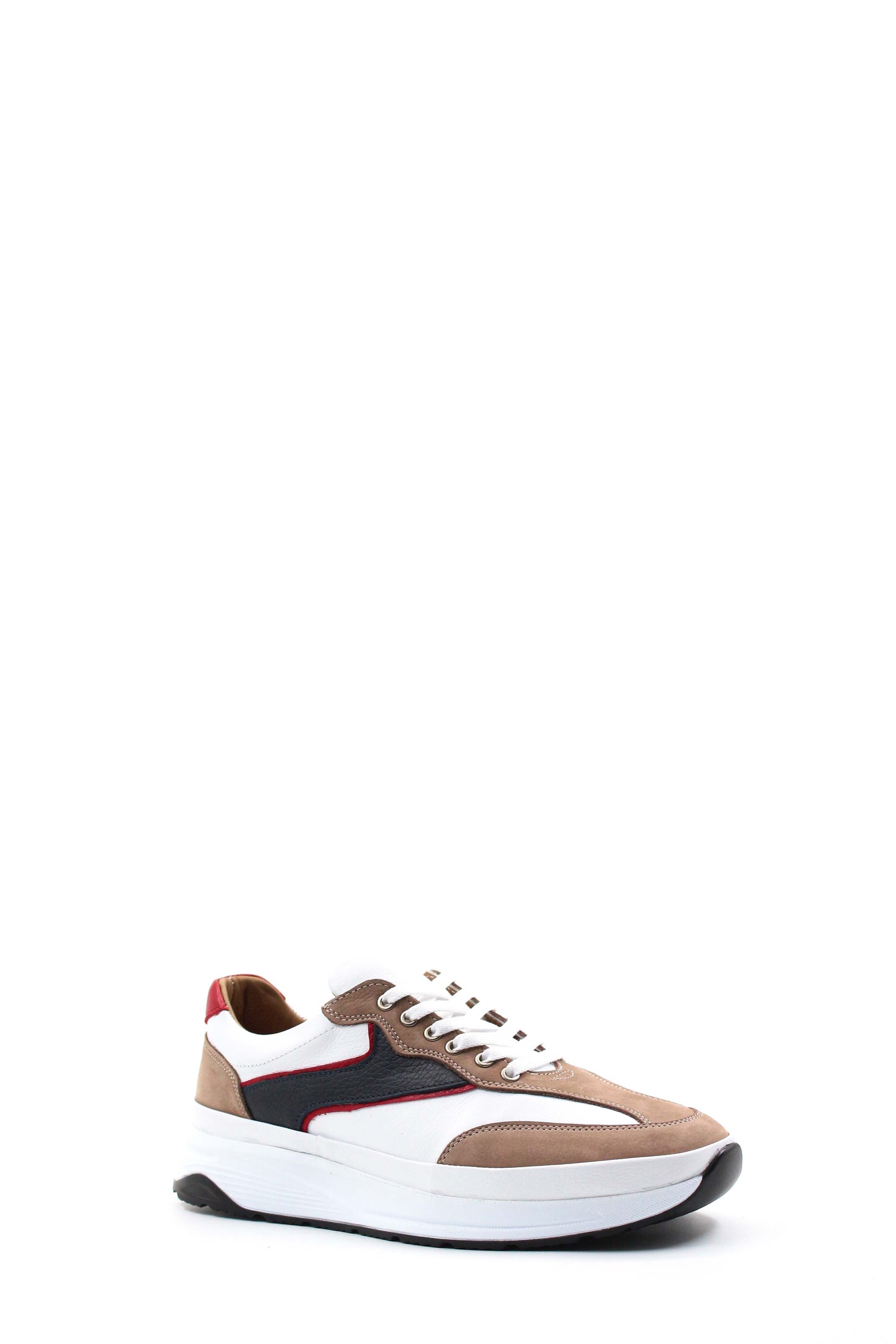KOALA SYDNEY Men's Beige Black and Red Leather Sneakers with White Sole