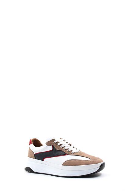 KOALA SYDNEY Men's Beige Black and Red Leather Sneakers with White Sole