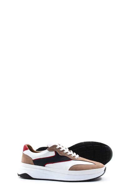KOALA SYDNEY Men's Beige Black and Red Leather Sneakers with White Sole
