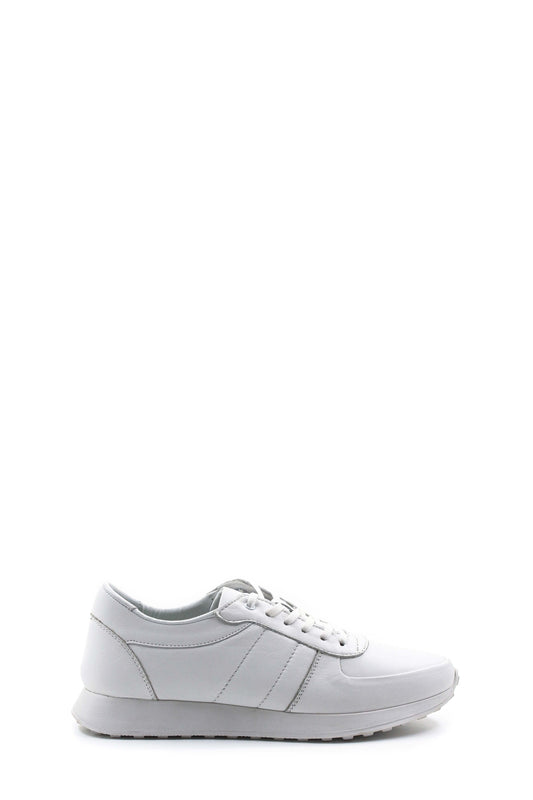 Men's All-White Leather Sneakers with Low-Top Design