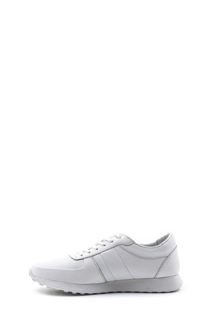 Men's All-White Leather Sneakers with Low-Top Design