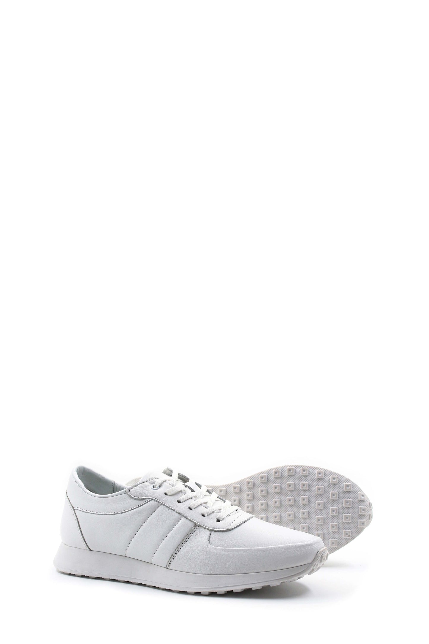 Men's All-White Leather Sneakers with Low-Top Design