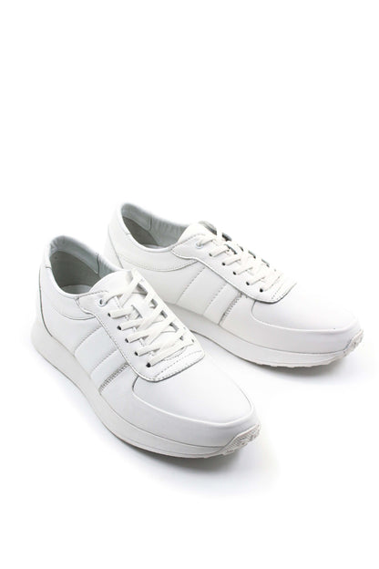 Men's All-White Leather Sneakers with Low-Top Design