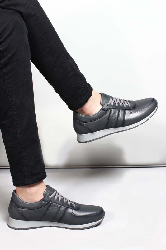 KOALA SYDNEY  Men's Gray Leather Low-Top Sneakers with Contrast Sole