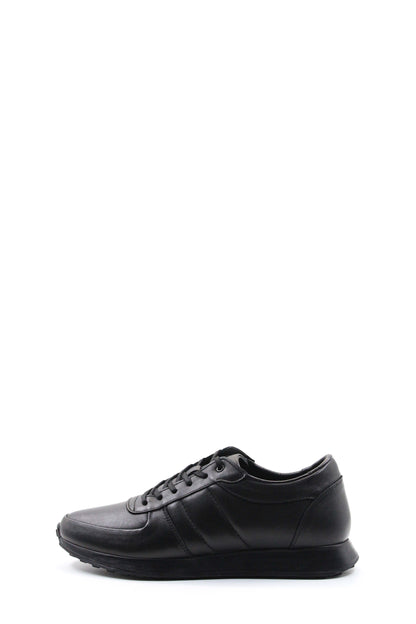 Men's Black Leather Sneakers with Subtle Stitch Detailing