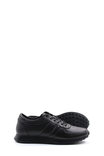 Men's Black Leather Sneakers with Subtle Stitch Detailing