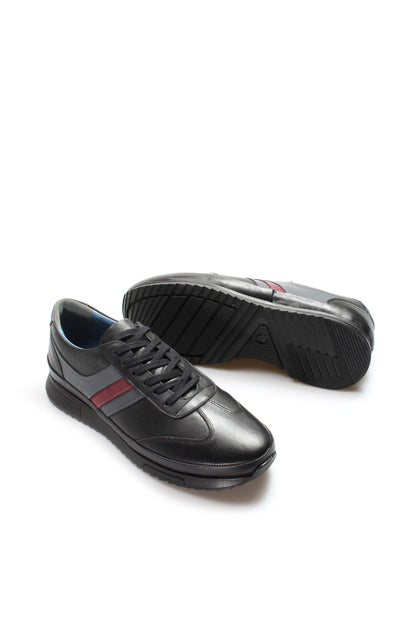 KOALA SYDNEY Men's Dark Brown Leather Sneakers with Burgundy Stripe