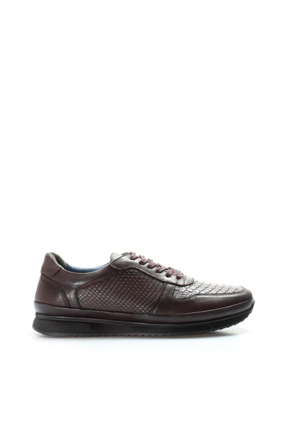 Men's Brown Leather Sneakers with Embossed Croc Texture