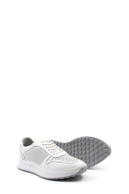 Men's White Perforated Leather Sneakers-Wessi