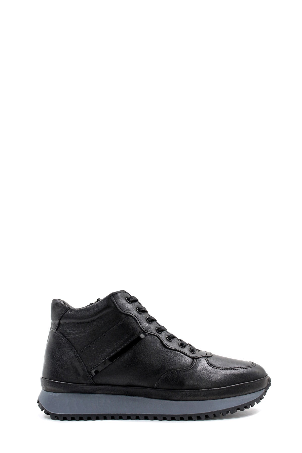KOALA SYDNEY Men's Black Leather High-Top Sneakers with Cushioned Sole and Lace-Up Design