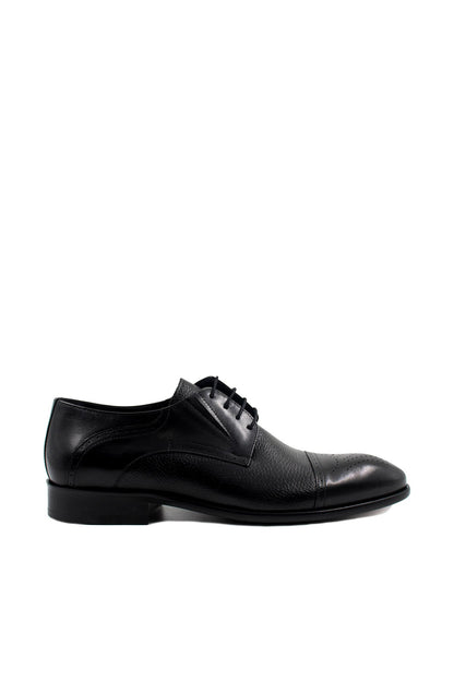 KOALA SYDNEY Men's Black Leather Oxford Shoes with Perforated Cap-Toe