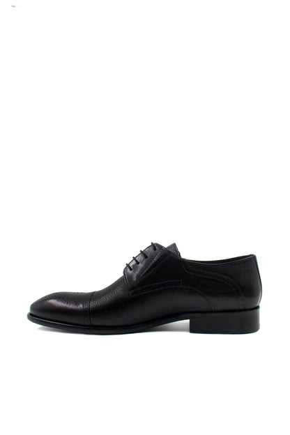 KOALA SYDNEY Men's Black Leather Oxford Shoes with Perforated Cap-Toe