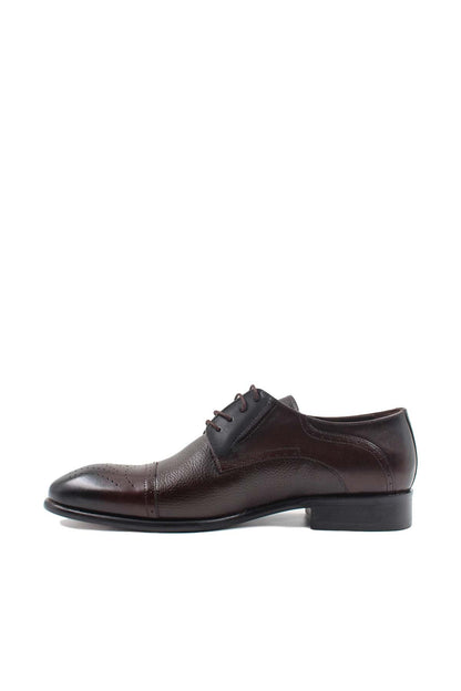 KOALA SYDNEY  Men's Brown Leather Oxford Shoes with Textured Finish and Brogue Detailing -