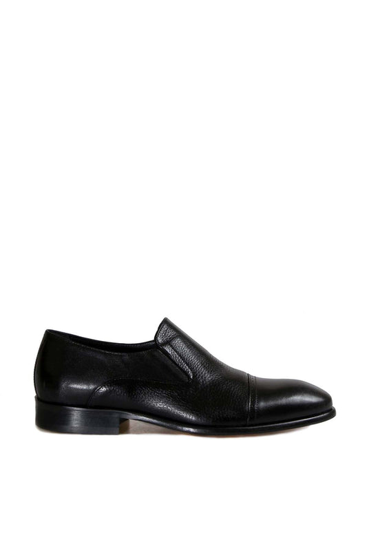 KOALA SYDNEY Men's Black Leather Slip-On Dress Shoes with Cap Toe