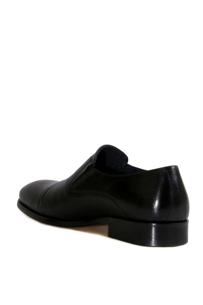 KOALA SYDNEY Men's Black Leather Slip-On Dress Shoes with Cap Toe