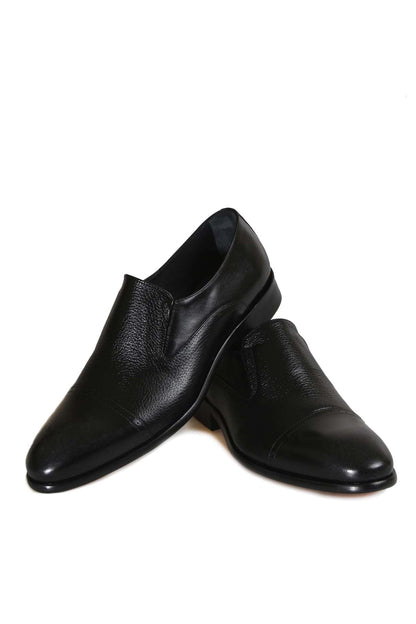 KOALA SYDNEY Men's Black Leather Slip-On Dress Shoes with Cap Toe