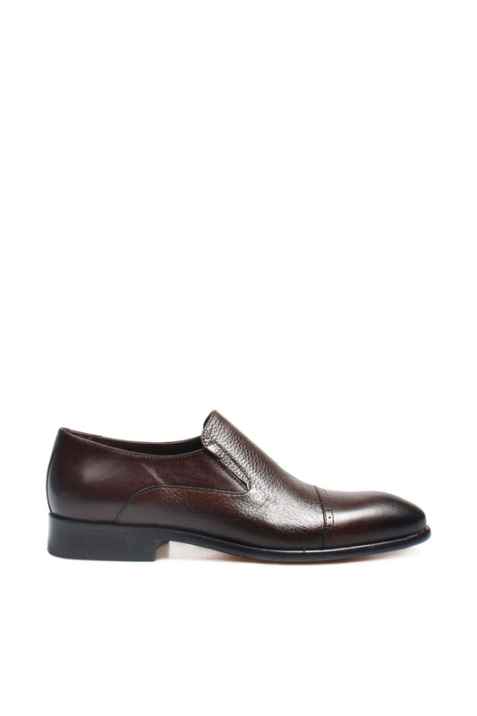 KOALA SYDNEY Men's Brown Leather Slip-On Loafers with Peaked Cap Toe and Textured Finish