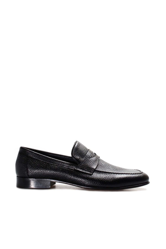 KOALA SYDNEY Men's Black Textured Leather Penny Loafers with Moc Toe