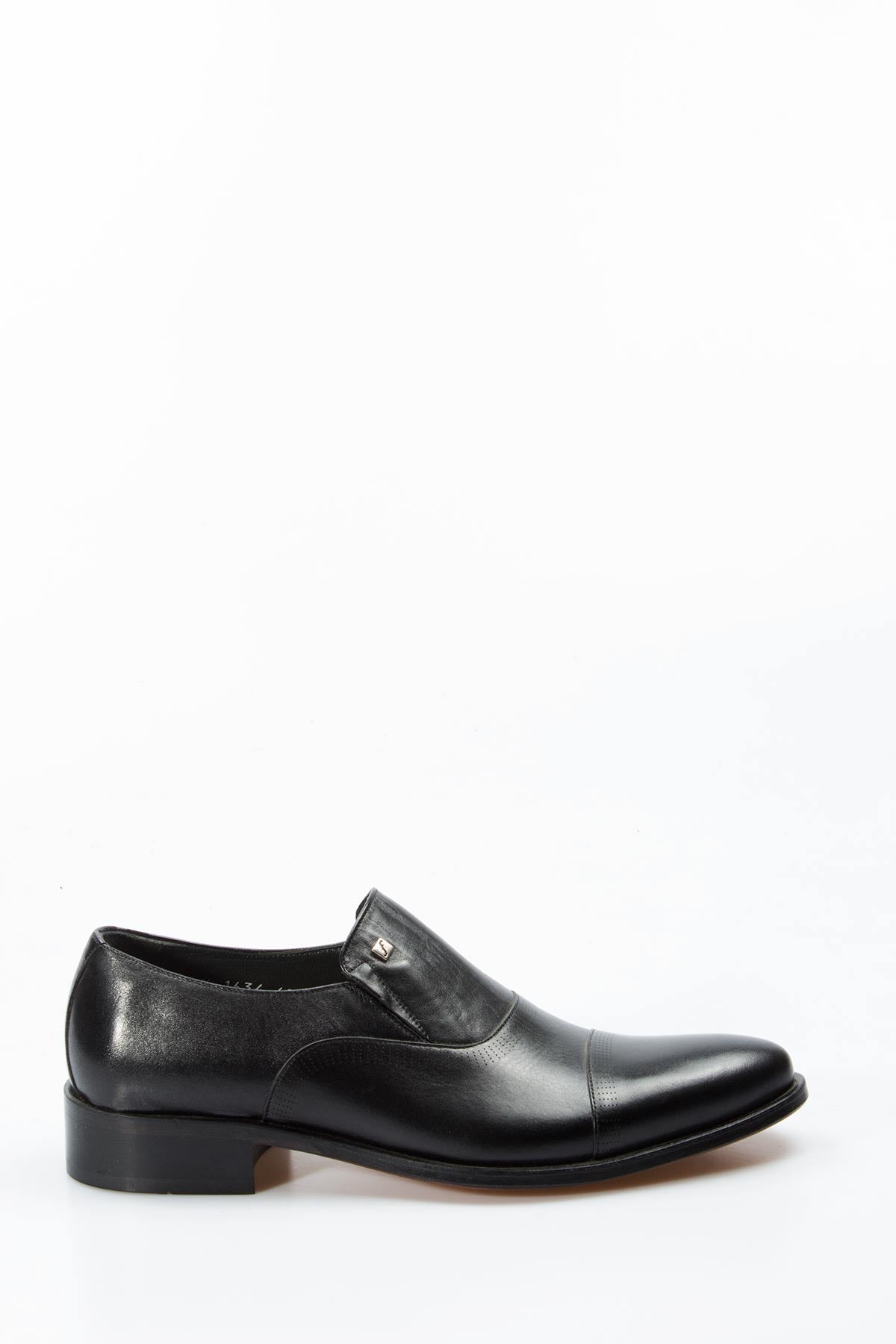 KOALA SYDNEY Men's Black Leather Slip-On Shoes with Cap Toe