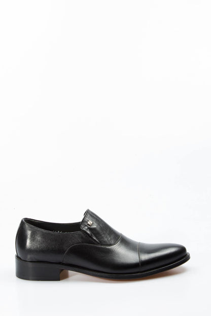 KOALA SYDNEY Men's Black Leather Slip-On Shoes with Cap Toe