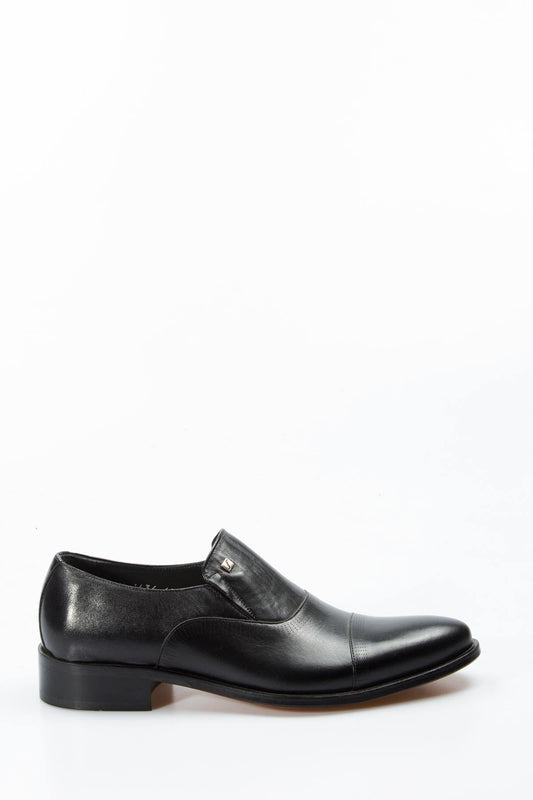 KOALA SYDNEY Men's Black Leather Slip-On Shoes with Cap Toe