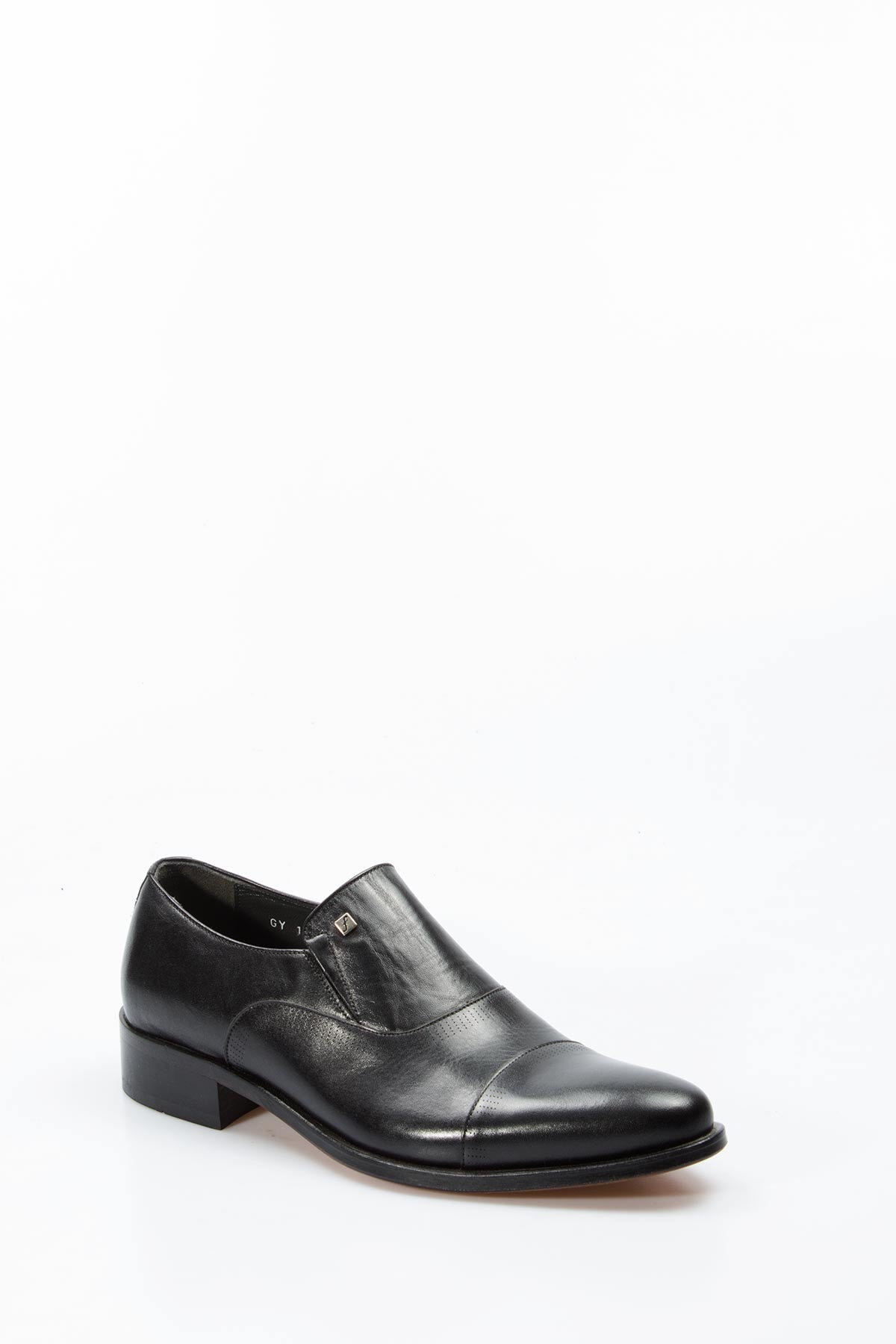 KOALA SYDNEY Men's Black Leather Slip-On Shoes with Cap Toe