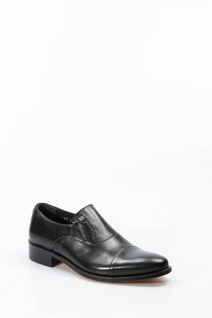 KOALA SYDNEY Men's Black Leather Slip-On Shoes with Cap Toe