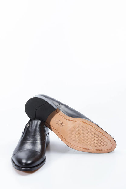 KOALA SYDNEY Men's Black Leather Slip-On Shoes with Cap Toe
