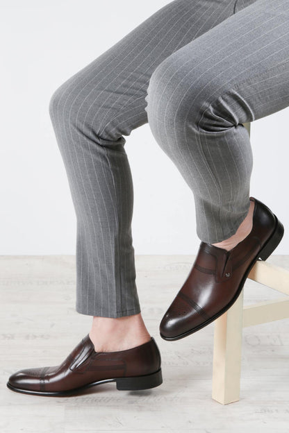 KOALA SYDNEY Men's Brown Leather Loafers with Perforated Design
