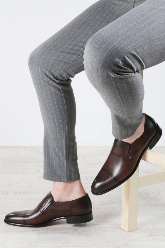 KOALA SYDNEY Men's Brown Leather Loafers with Perforated Design
