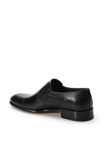 KOALA SYDNEY Men's Black Leather Slip-On Formal Loafers with Perforated Design