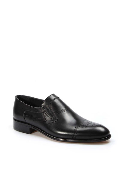 KOALA SYDNEY Men's Black Leather Slip-On Formal Loafers with Perforated Design