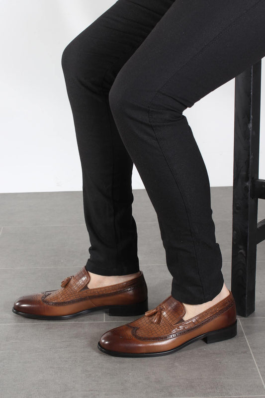 KOALA SYDNEY Men's Brown Crocodile-Embossed Leather Tassel Loafers
