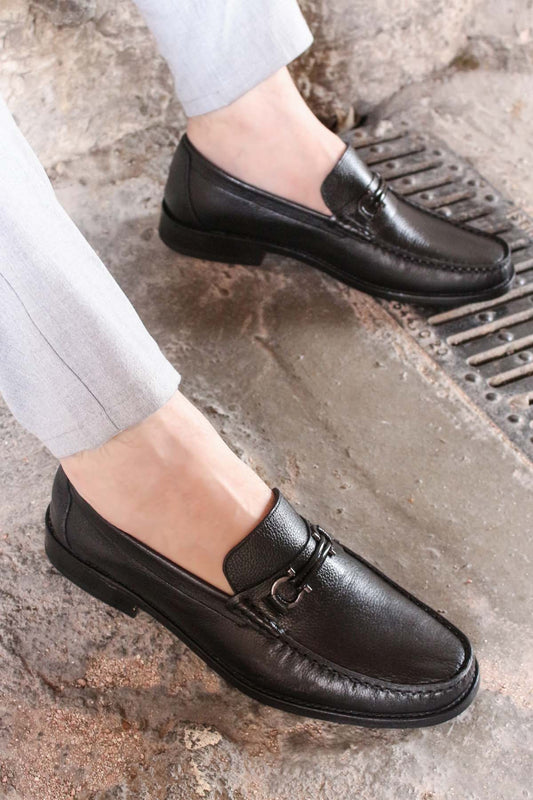 KOALA SYDNEY  Men's Black Leather Buckle Loafers-Wessi