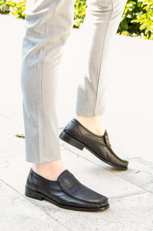 KOALA SYDNEY  Men's Black Leather Penny Loafers with Classic Moc Toe