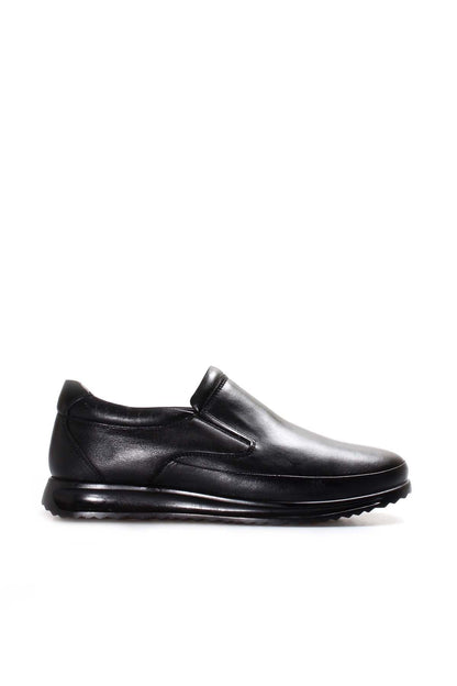 KOALA SYDNEY Men's Black Leather Slip-On Loafers with Textured Sole and Fur Lining