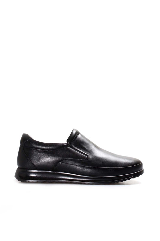 KOALA SYDNEY Men's Black Leather Slip-On Loafers with Textured Sole and Fur Lining