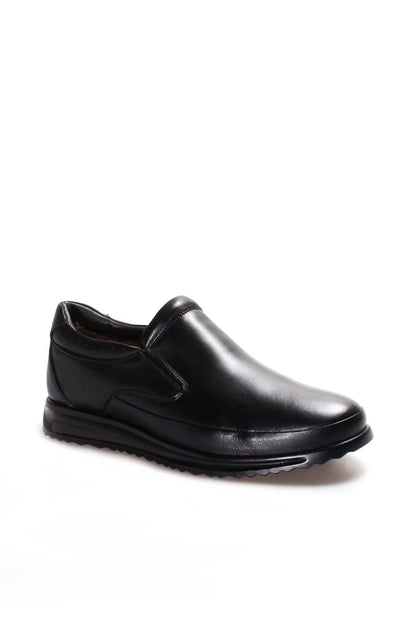 KOALA SYDNEY Men's Black Leather Slip-On Loafers with Textured Sole and Fur Lining