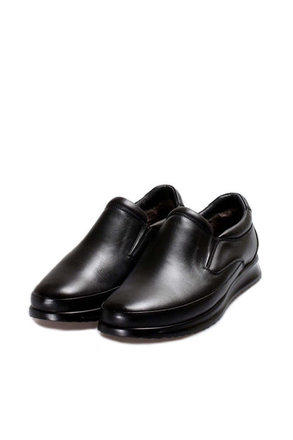 KOALA SYDNEY Men's Black Leather Slip-On Loafers with Textured Sole and Fur Lining