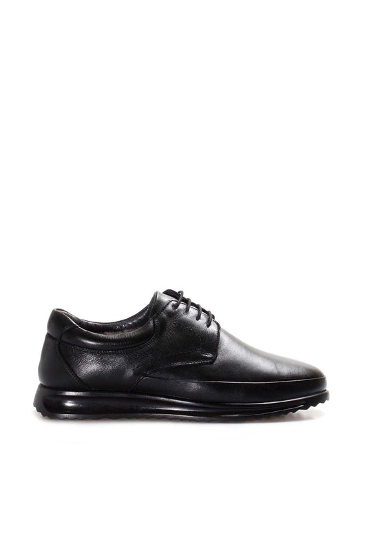 Men's Black Leather Lace-Up Shoes with Fur Lining - Wessi