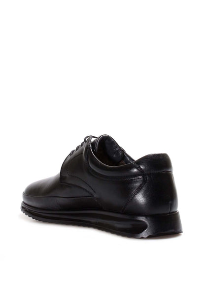 KOALA SYDNEY Men's Black Leather Lace-Up Shoes with Fur Lining
