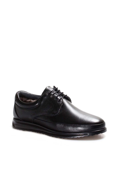 KOALA SYDNEY Men's Black Leather Lace-Up Shoes with Fur Lining