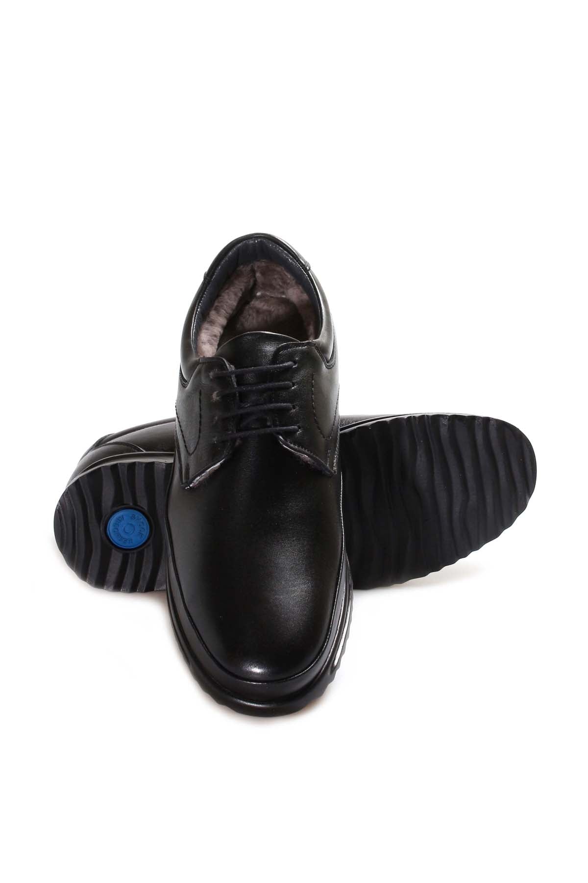 KOALA SYDNEY Men's Black Leather Lace-Up Shoes with Fur Lining