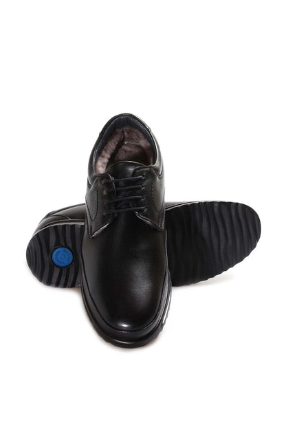 KOALA SYDNEY Men's Black Leather Lace-Up Shoes with Fur Lining