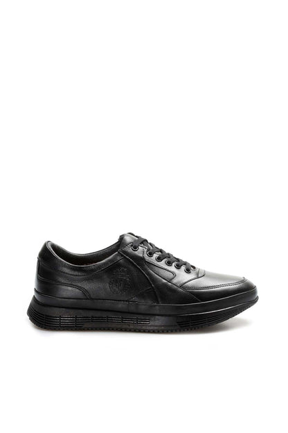 KOALA SYDNEY Men's Black Leather Sneakers with Cushioned Sole and Fur Lining